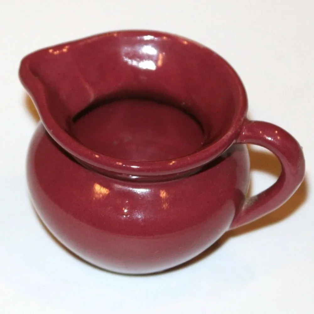 vintage wide mouth pitcher pink / maroon uhl pottery 578? ꫂ❁